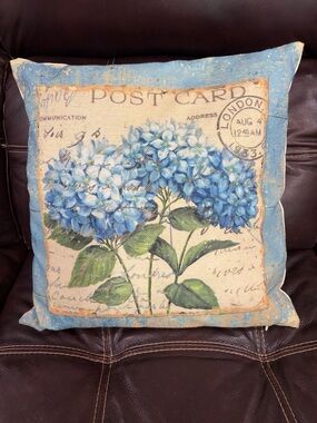 Blue Hydrangea Postcard Decorative Throw Pillow